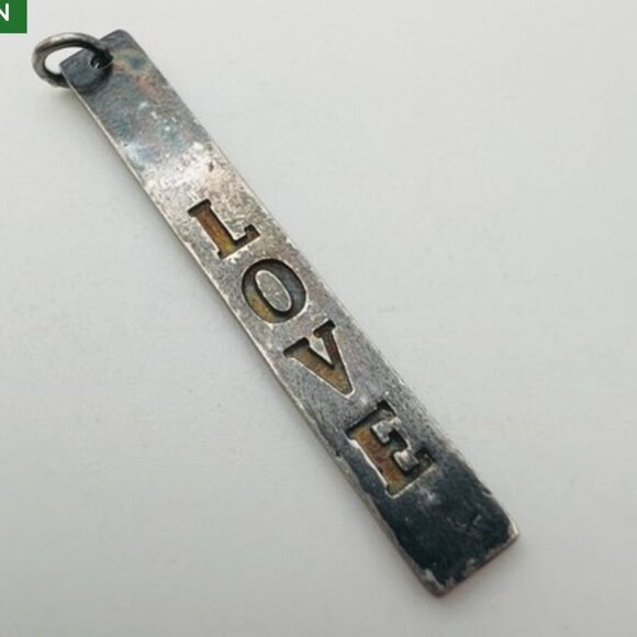 Sterling Silver LOVE Engraved Bar Pendant on Sterling Snake Chain - Picture 3 of 9